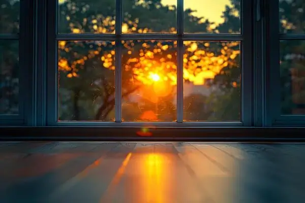 Sunlight streaming through a window, creating long shadows