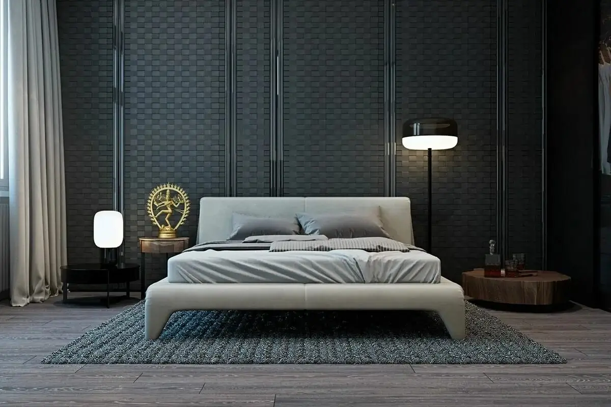 A cozy, modern residential bedroom