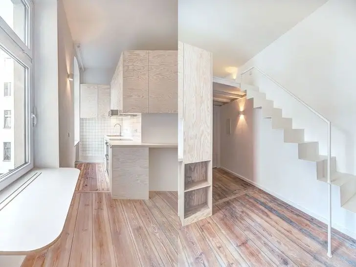 A small, cleverly designed urban apartment living space
